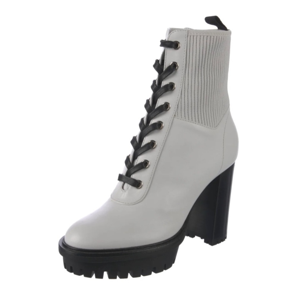 Gianvito Rossi Womens White Leather Tie-Up Ankle Boots w Black Platform Sole / 9